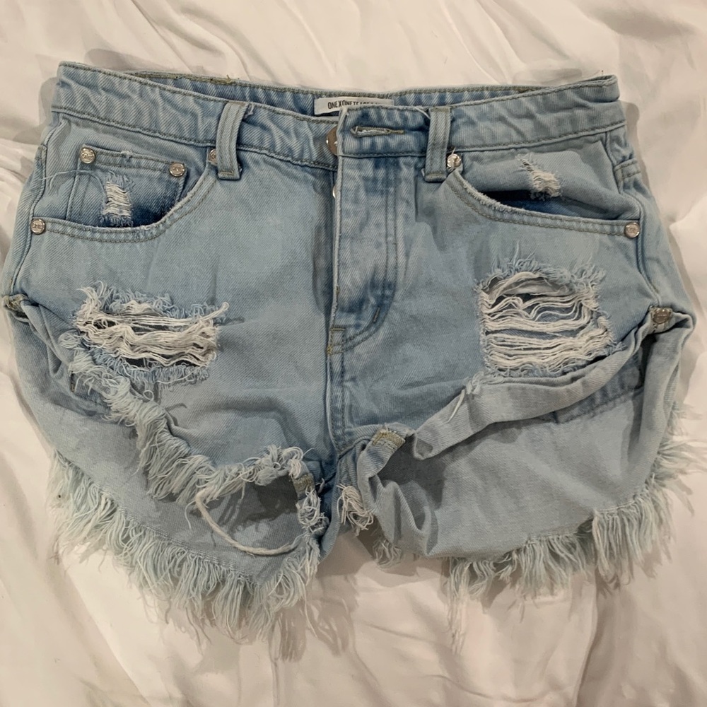 one teaspoon high waisted Distressed Light Blue Denim Shorts 26